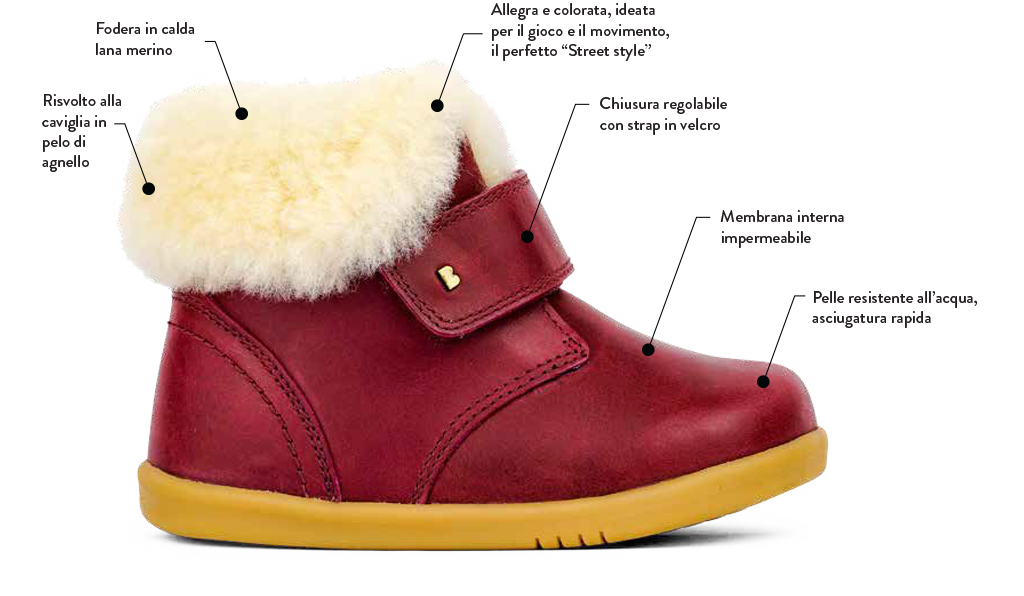 una scarpa in pelle con suola flessibile Primi Passi Merino Fleece Lining Boot BobuxBobux Step Up Desert Arctic Lamb Shearling 